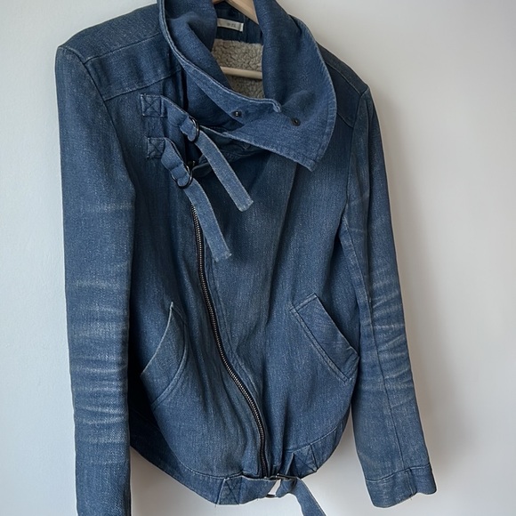 Denim shearling Moto Jacket by Zoé - Picture 6 of 11